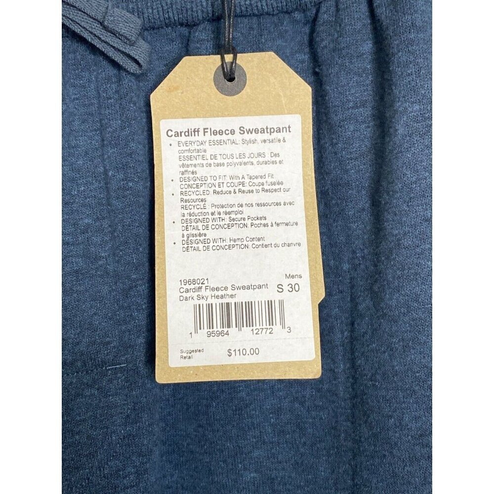 PrAna Cardiff Soft Fleece Sweatpants Small Dark Sky Heather Blue Hemp Stretch - Picture 4 of 7